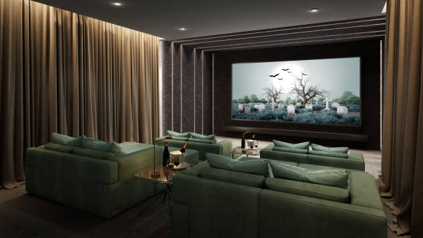 luksusowa sala kina domowego.3d rendering - private cinema zdjęcia i obrazy z banku zdjęć