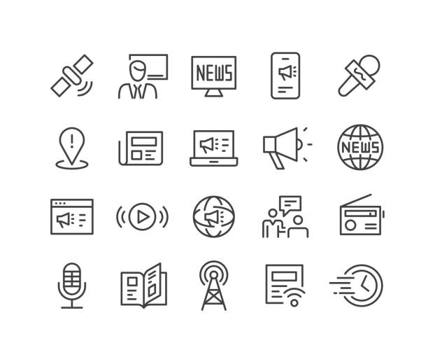 ilustrações de stock, clip art, desenhos animados e ícones de news icons - classic line series - symbol social networking computer icon blog