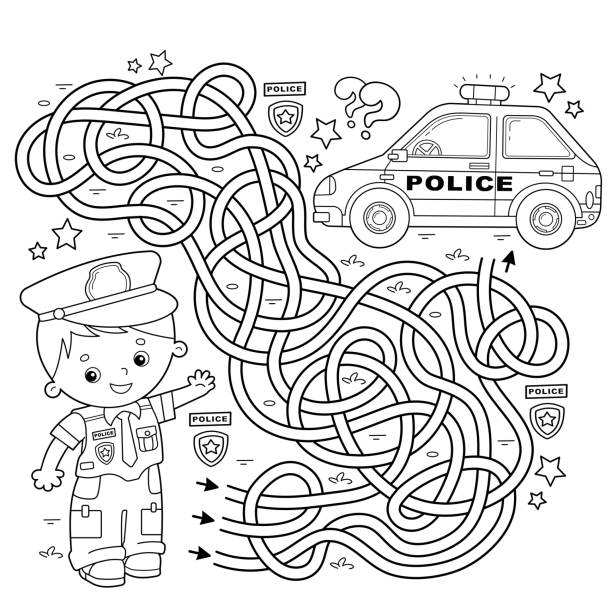 Police station coloring page for kids Royalty Free Vector