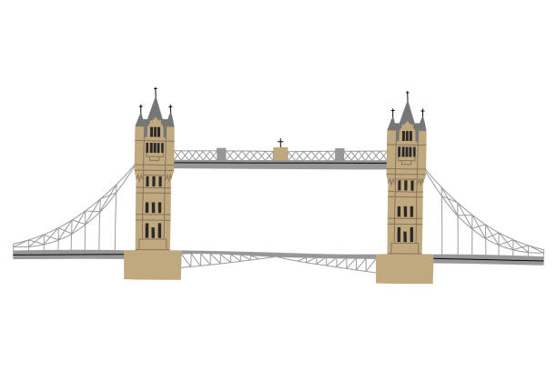 타워 브리지와 벡터 색상 손으로 그린 그림. 런던, 잉글랜드. 흰색 배경에 격리 - tower bridge 이미지 stock illustrations