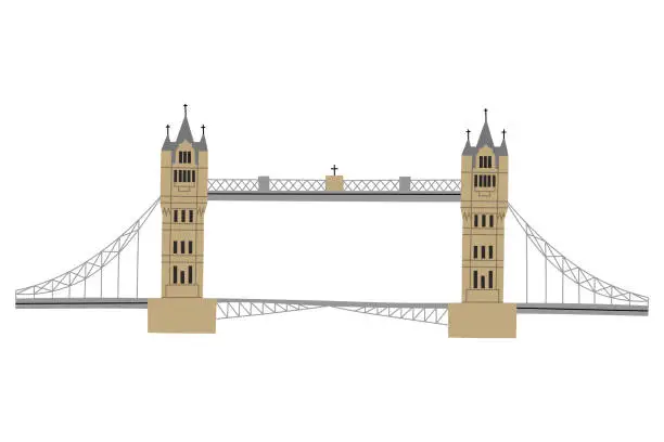 Vector illustration of Vector color hand drawn illustration with Tower Bridge. London, England. Isolated on white background