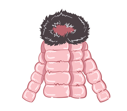 warm winter down jacket with fur, insulated on white background. Fashion illustration, design element