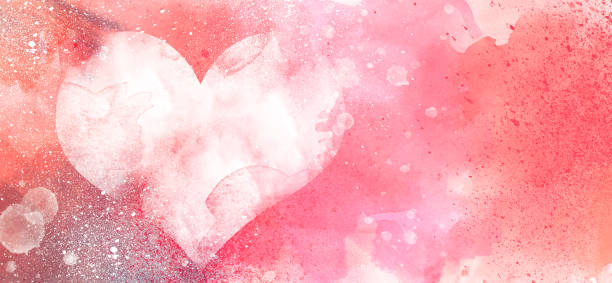 Romantic heart artistic watercolor background - unique background design with stains and drips of paint stock photo