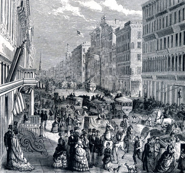 Broadway was the main thoroughfare in New York City, in the 19th century. This lighted street was an important theatre center, with more than 20 theaters by the end of the century. Several of the early skyscrapers were built along Broadway which became a showcase for entrepreneurs. As transportation improved, poverty in New York diminished, and street lighting made for safer travel at night, the number of potential patrons for the growing number of theatres increased enormously. Plays could run longer and still draw in the audiences, leading to better profits and improved production values.