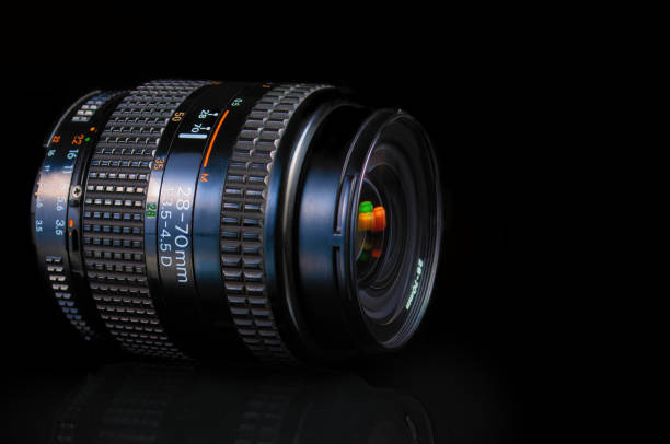 istock Modern and old DSLR camera lens set on white background 1357305471