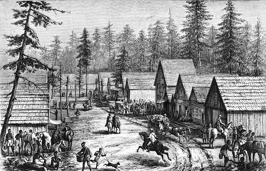 Street scene in Cisco Station, California in 1870's. a typical frontier town at the time when hopeful settlers were pouring into the West.
