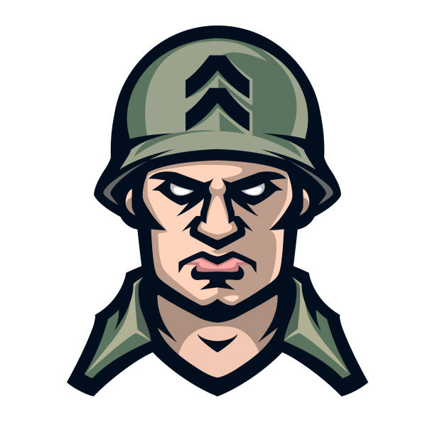 ilustraciones, imágenes clip art, dibujos animados e iconos de stock de logo soldado americano, mascota deportiva, icono guerrero. - army men