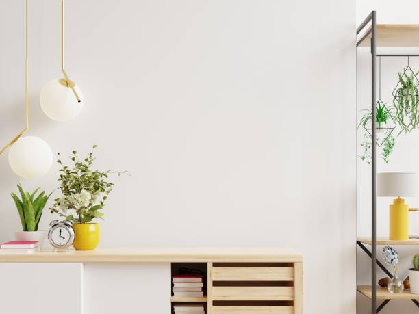 istock Cabinet for placing things for tv stand There is a white wall behind. 1357306666