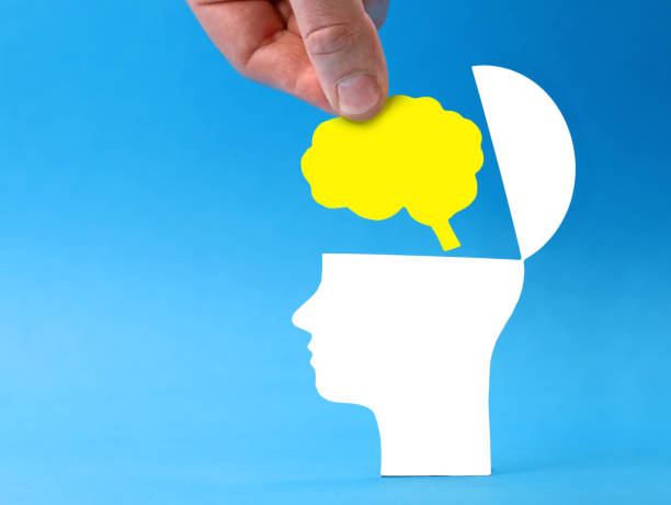 istock hand sticking brain in open head on blue background with copy space. concept image of new and creative thinking 1357309931