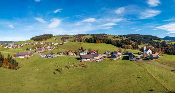 Aerial view on a little village. Vorarlberg, Langenegg
