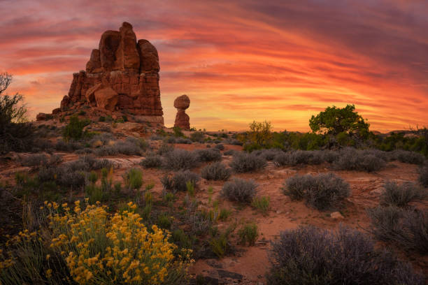 Arches National Park with red Sunset