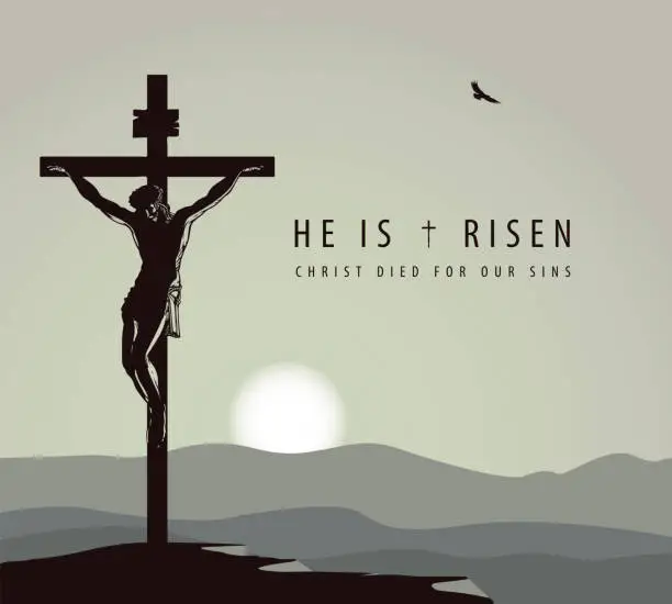 Vector illustration of Easter banner with jesus christ crucified on cross