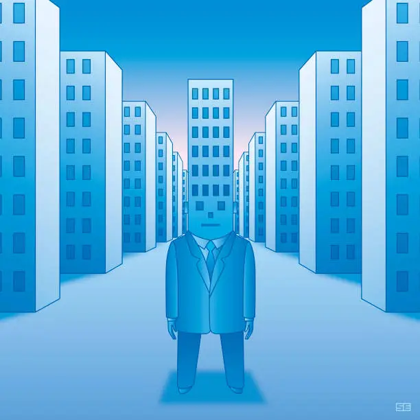 Vector illustration of Skyscraper head man