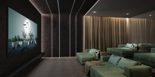 sala de home theater de luxo.3d renderização - private cinema - fotografias e filmes do acervo