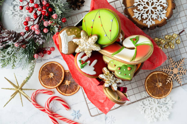 istock Flat lay of Christmas gingerbread cookies 1357318531