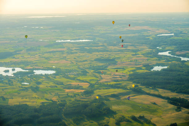 Landscape aerial view from hot air balloon
