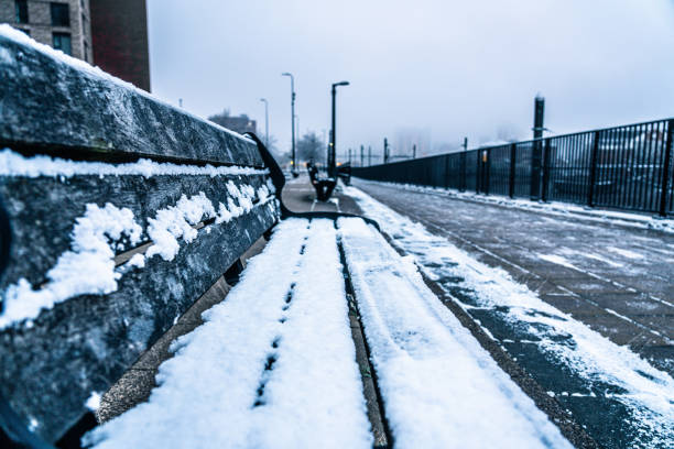 Snowing in December Manchester in England, UK