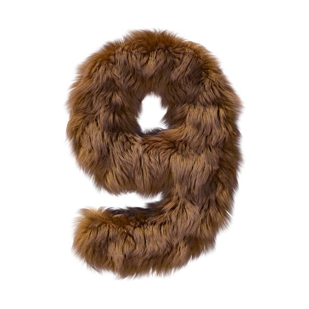 istock Brown teddy bear fur alphabet number 9 isolated on white background. 3D illustration. 1357323834
