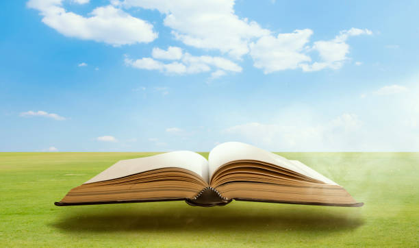 The magic book floated on the lawn.
