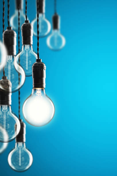 Idea and leadership concept Vintage  bulbs on color background,  copy space for text