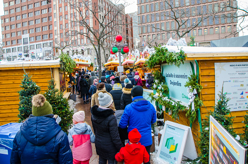 Every year, during the December month, the Winter German Market in Quebec City offers foods and craft from all the local craftpersons. It may be hand made soap, candles, all kinds of craft alcohol, sausages, churros, etc...\nCrowds of locals and tourists are coming through the day.