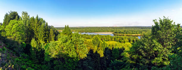 Panorama of the Vyatka river on a sunny summer day stock photo