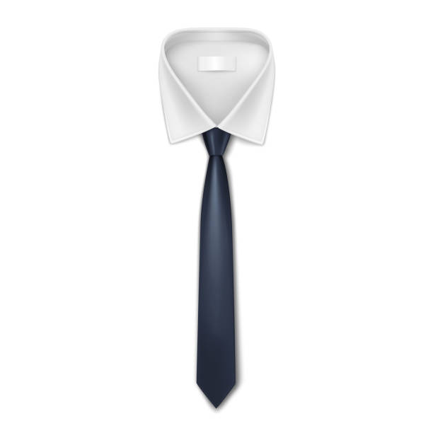 istock Realistic black tie with white collar shirt. Classic male outwear for formal event 1357339436