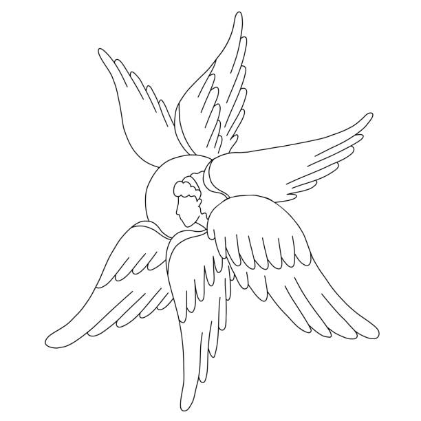 stockillustraties, clipart, cartoons en iconen met seraph, six winged angel. religious symbol - serafijn