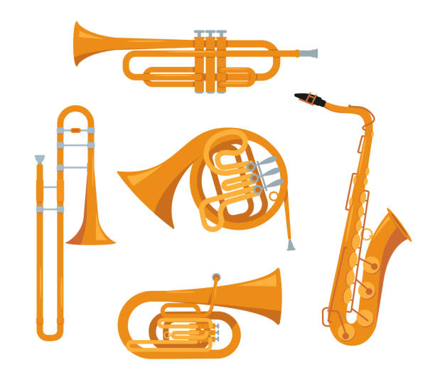zestaw ikon klasycznych instrumentów muzycznych wyizolowanych - brass instrument obrazy stock illustrations