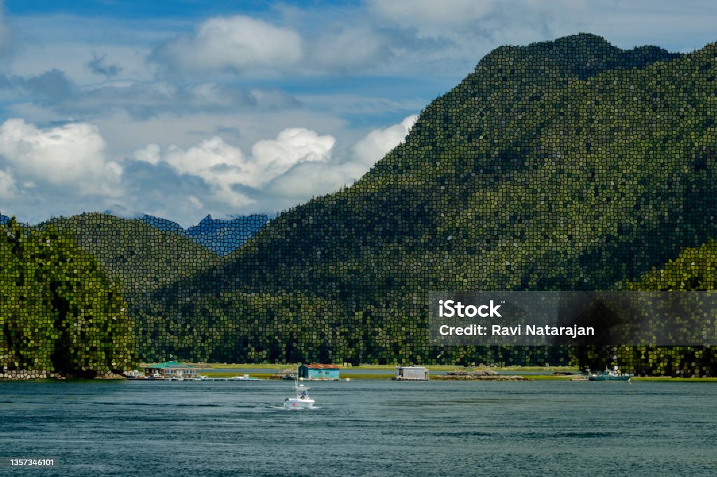 Scenic outlook from Tofino harbor - Tofino, Vancouver Island, BC, Canada The large mountain broken down! BC Stock Photo