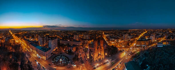 istock Tarnow in Poland. Drone Skyline Panorama at Night. 1357346998