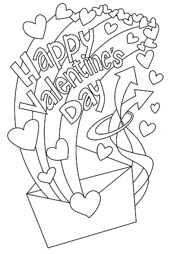 Cute envelope happy Valentine's Day heart shape coloring book . hand drawn line art cartoon illustration.