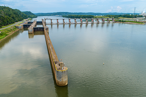 Overhead Shot of Dam and Lock on the Ohio River