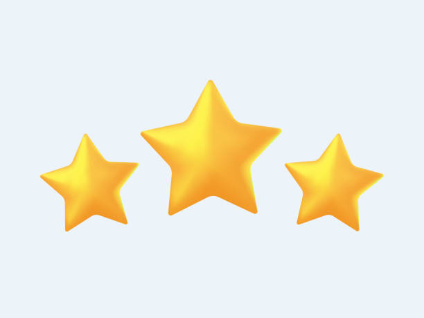 istock Three yellow stars glossy colors. Achievements for games. Customer rating feedback concept from client about employee. 1357349329