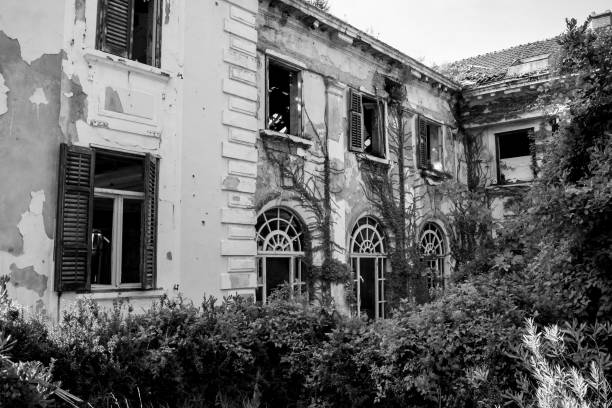 Abandoned former hotel near Dubrovnik, left during Jugoslavian war 1991
