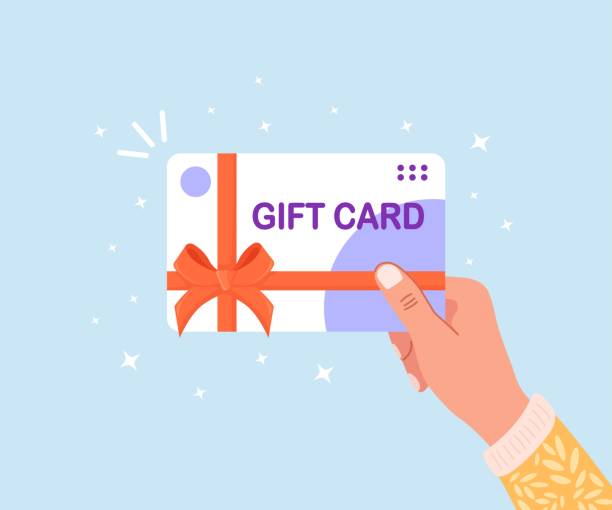 bildbanksillustrationer, clip art samt tecknat material och ikoner med human hand hold gift card, voucher or coupon. shopping discount certificate for customers. vector illustration - svinga