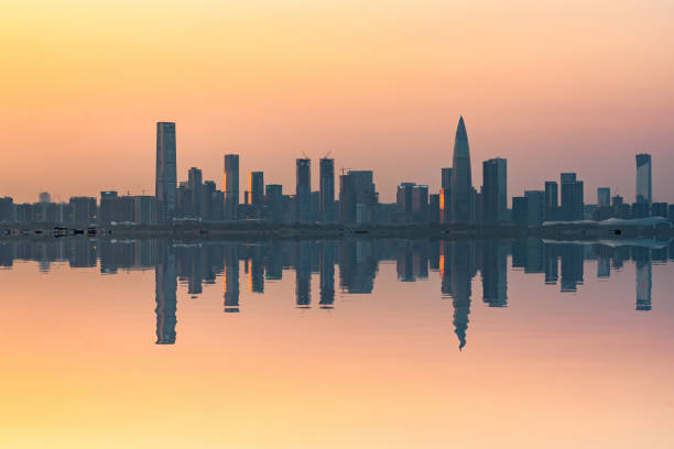 istock Modern city waterfront downtown skyline, China 1357363184