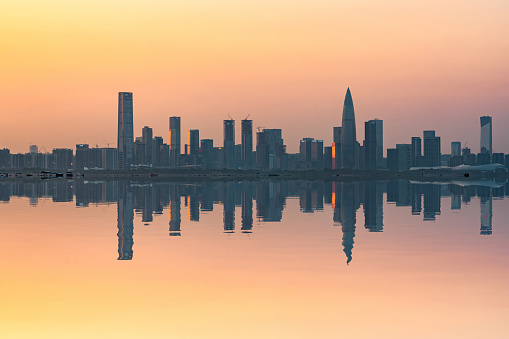 Modern city waterfront downtown skyline, China