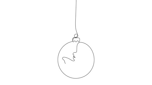 Animated illustration. Continuous one line of hanging ball with angel. Hand-drawn minimalist style. Christmas concept. 4K video