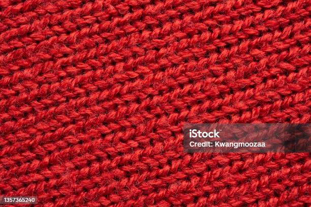 Red Rounded Wool Shape Red Knitted Cloth Wool Texture Surface Background Stock Photo ...