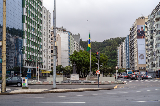 Rio de Janeiro city, Rio de Janeiro state, Brazil - October 06, 2021:Morning view of the most famous avenue and urban beach in Rio.