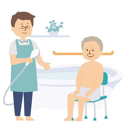 Illustration of a man caring for an elderly man