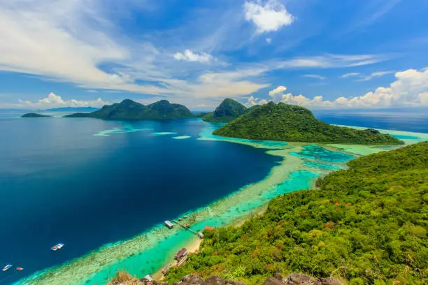 scenic panoramic top view of Bohey Dulang Island Semporna, Sabah.