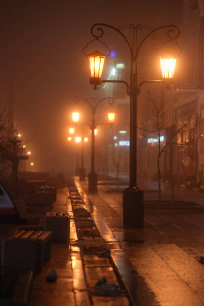 istock Foggy Night Pedestrian Street A 1357377692