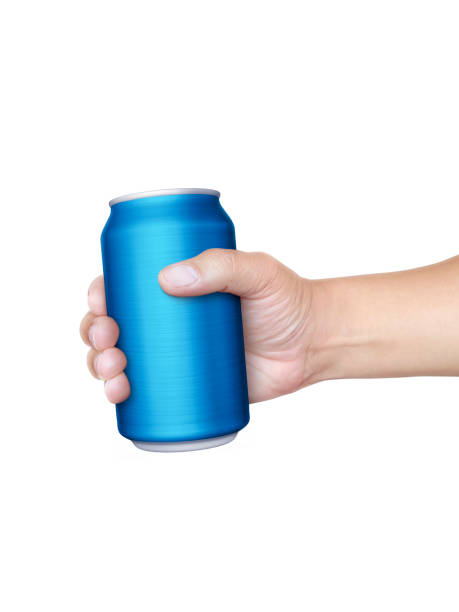 istock Man holding aluminum can isolated on white background 1357377738