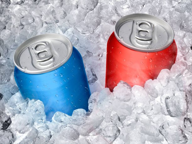 istock Cans of on ice white background 1357377772