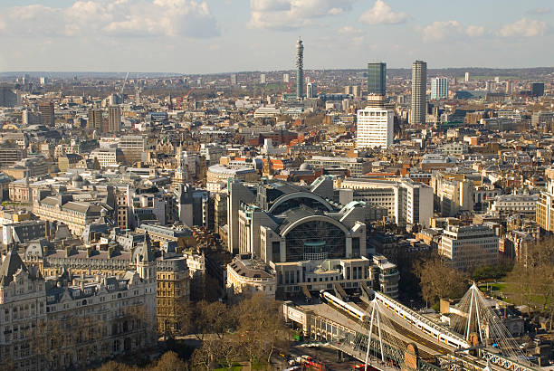 London skyline View of London, capital city of UK from southbank of river Thames, showing Waterloo Bridge and train station. waterloo bridge stock pictures, royalty-free photos & images