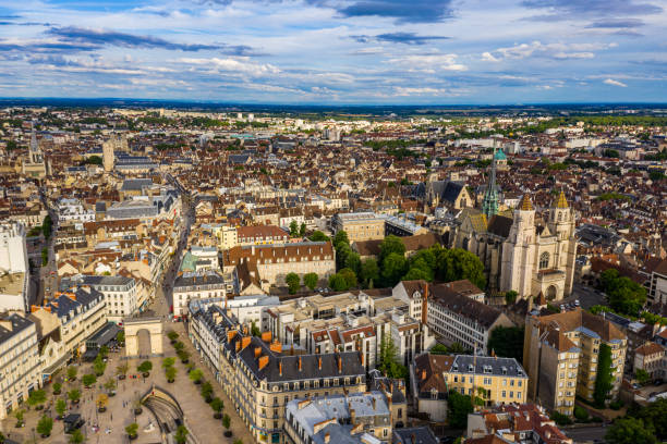 Peaceful aerial townscape view of Dijon city of France stock photo