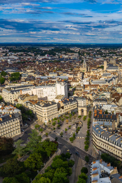 Panoramic aerial townscape view of Dijon city in France stock photo