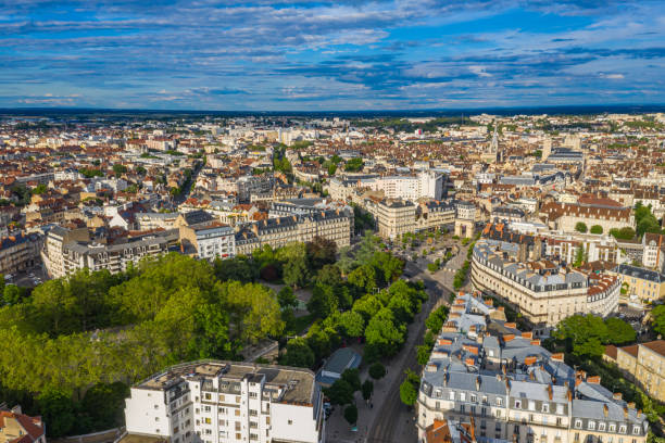 Beautiful townscape of Dijon city, France under summer blue sky stock photo